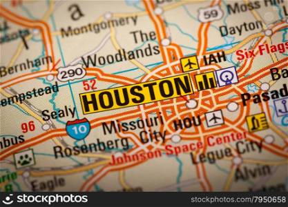 Map Photography: Houston City on a Road Map