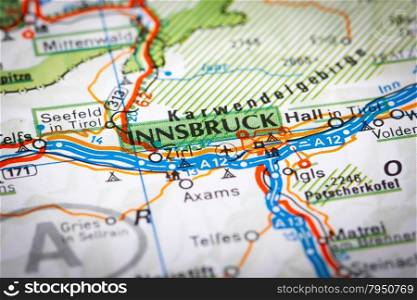 Map Photography: Innsbruck City on a Road Map