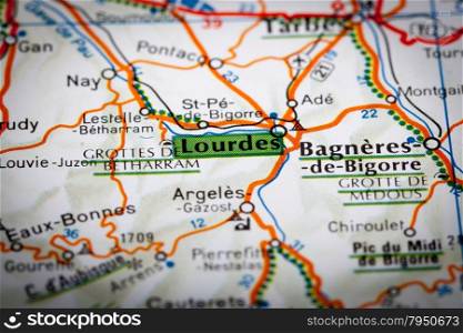 Map Photography: Lourdes on a Road Map