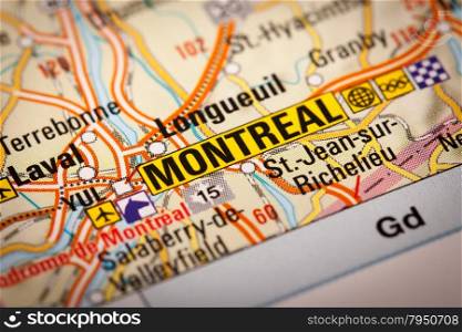 Map Photography: Montreal City on a Road Map