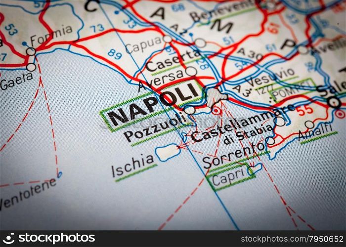 Map Photography: Napoli City on a Road Map