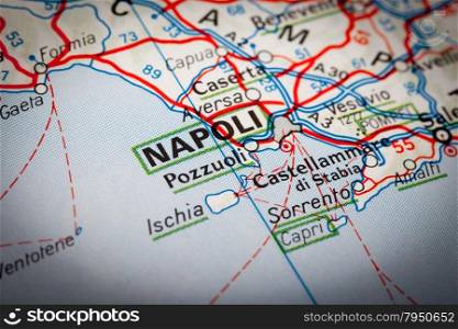 Map Photography: Napoli City on a Road Map