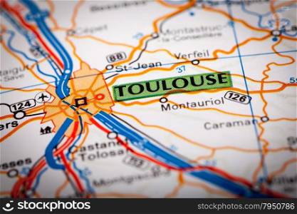 Map Photography: Toulouse City on a Road Map