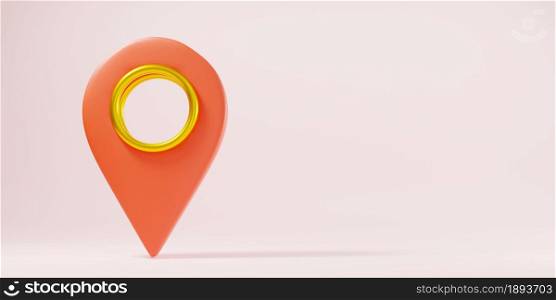 Map pinpoint symbol place location design style modern icon on pink background, red pin pointer GPS symbol, navigation marker sign design style modern, 3D rendering illustration