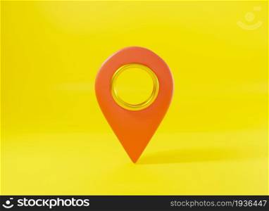 Map pinpoint symbol place location design style modern icon on yellow background, red pin pointer GPS symbol, navigation marker sign design style modern, 3D rendering illustration