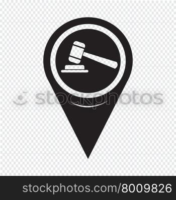Map Pointer Gavel Icon