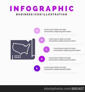 Map, States, United, Usa Solid Icon Infographics 5 Steps Presentation Background