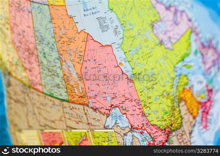 Map view of Ontario, Canada.
