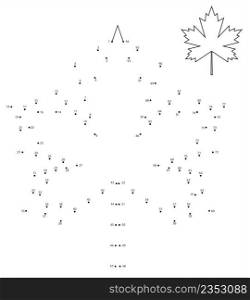 Maple Leaf Icon Dot To Dot, Leaf Of Maple Tree Vector Art Illustration