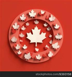 Maple Leaf Symphony 3D Paper Cut Craft Illustration Celebrating Canada Day. For print, web design, UI, poster and other.