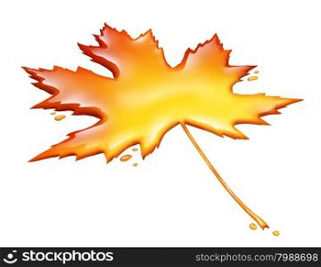 Maple syrup leaf isolated on a white background as a sweet golden brown delicious liquid representing a natural food product from tree sap for cooking or baking.