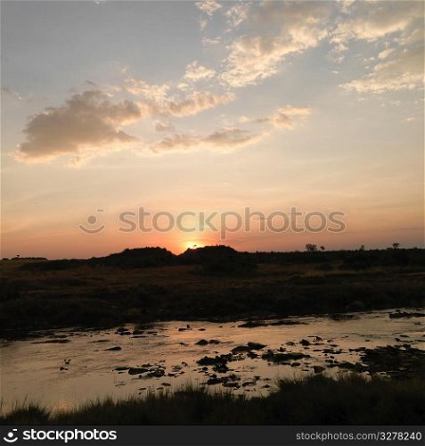 Mara River at sunset in Kenya Africa