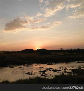 Mara River at sunset in Kenya Africa