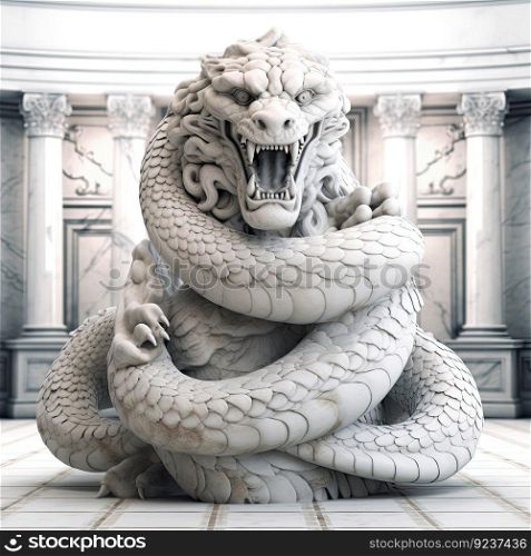 Marb≤sculpture of a snake in a detai≤d and elaborate sty≤with a white background by≥≠rative AI