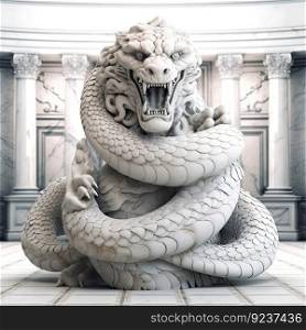 Marb≤sculpture of a snake in a detai≤d and elaborate sty≤with a white background by≥≠rative AI