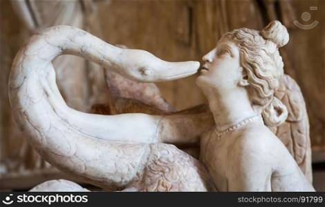 Marble, 130 A.C. According to the myth, Zeus disguised himself as swan to seduct Leda.