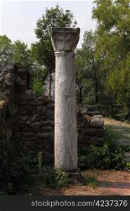 Marble column in fortress Tsarevets in Veliko Tirnovo, Bulgaria