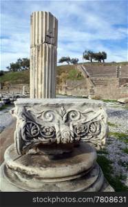 Marble columns and theater in Asklepion, Bergama, Turkey