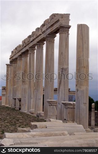Marble columns in Acropolis Bergama, Turkey