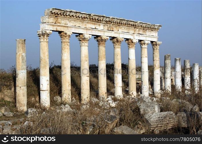 Marble columns in ancient city Apamea, Syria