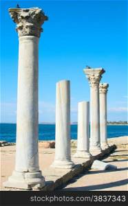 Marble columns of old Greek temple. Chersonesus&rsquo; ancient ruins are presently located in one of Sevastopol&rsquo;s suburbs.