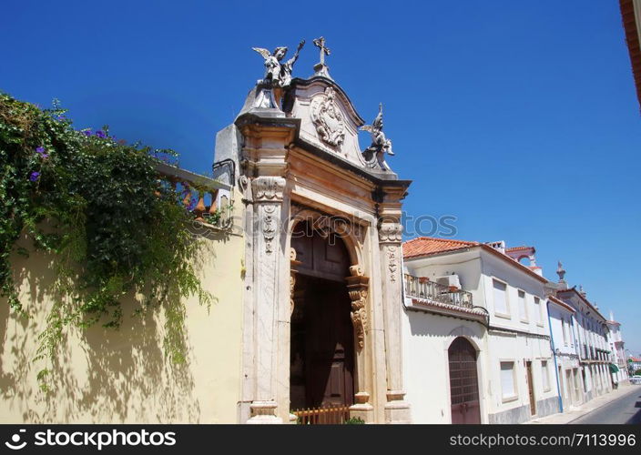 marble entrance of church in Borba city, Portugal