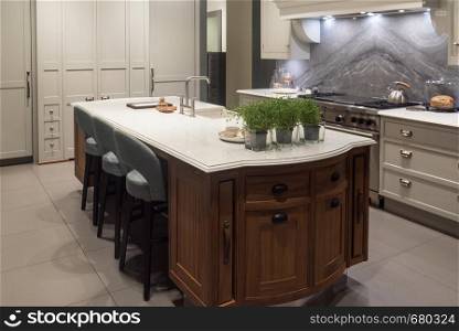 Marble Granite Top Kitchen Island with Sink and Accessories
