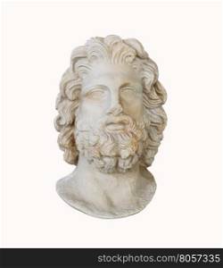 Marble greek god of medicine head statuette of Asklepios isolated over white