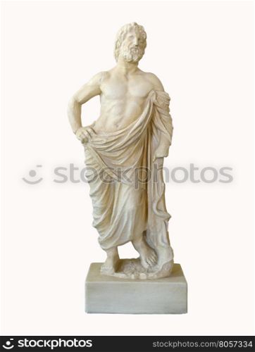 Marble greek god of medicine statuette of Asklepios isolated over white