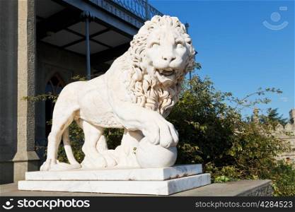 marble medici lion with ball near Vorontsov (Alupka) Palace, Crimea