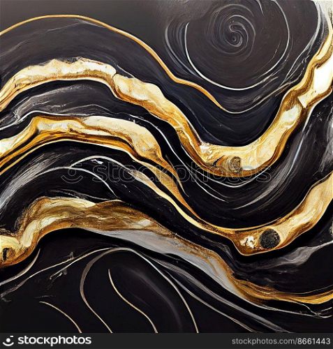 Marble natural texture design with black golden ocean patterns 3d illustrated