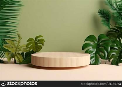 Marble pedestal with plants and organic tones podium display