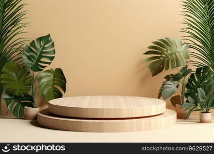 Marble pedestal with plants and organic tones podium display