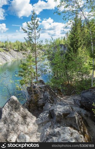 Marble quarry in Ruskeala Park in Republic of Karelia, Russia.