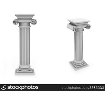 Marble roman columns frontal and diagonal view isolated on white background