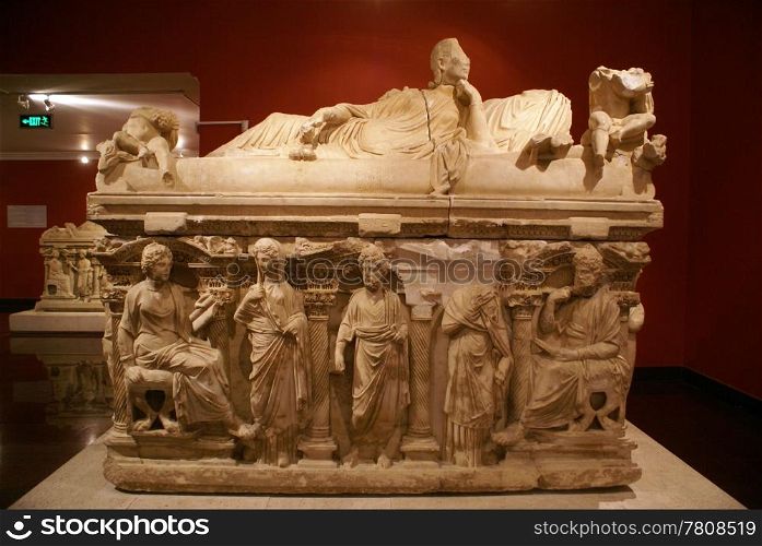 Marble sarcophagus in Antalya museum, Turkey