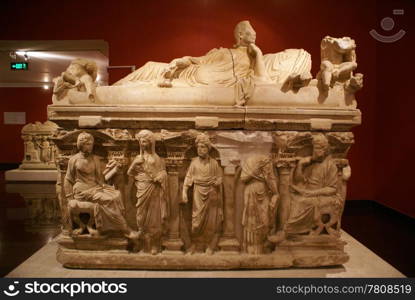 Marble sarcophagus in Antalya museum, Turkey