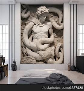 Marble sculpture of a snake in a detailed and elaborate style with a white background by generative AI