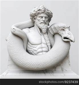 Marble sculpture of a snake in a detailed and elaborate style with a white background by generative AI