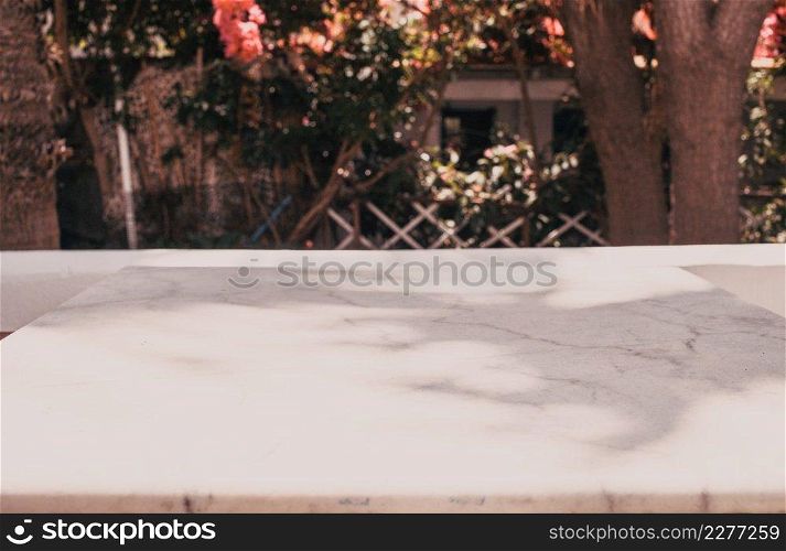 marble tabletop on sunny terrace