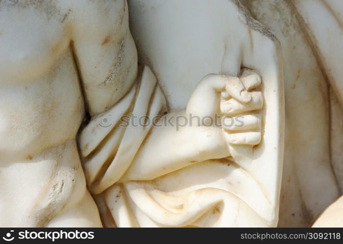 Marble wares Roman era in the yard of sarcophagus. Yard of sarcophagi in Ashkelon