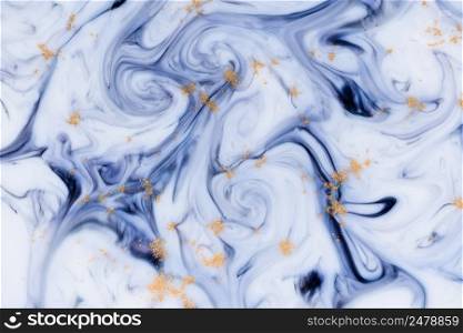 Marbled unique blue abstract background with gold dust