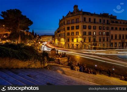 Marcello Theater and Traffic Trails on Via Marcello, View from Capitoline Hill, Rome, Italy