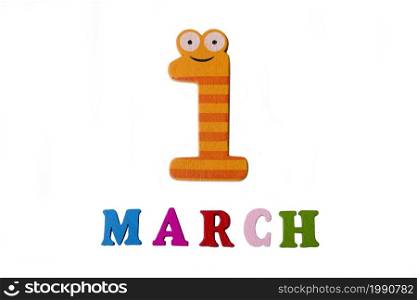 March 1, on a white background, numbers and letters. Calendar.. March 1, on a white background, numbers and letters.