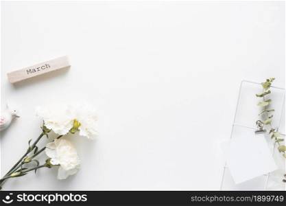 march inscription with carnation flowers paper. Resolution and high quality beautiful photo. march inscription with carnation flowers paper. High quality beautiful photo concept