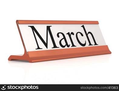 March word on table tag isolated, 3d rendering