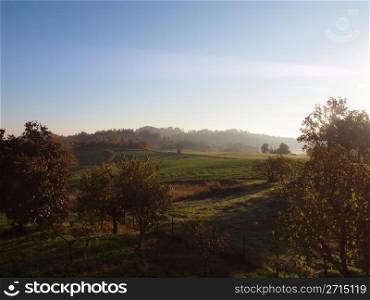 Marcorengo hill. Landscape panorama view of Marcorengo hills in Brusasco near Turin, Piedmont, Italy