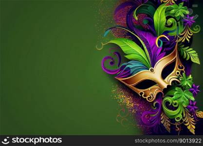 mardi gras or carnival background with mask and copy space. carnival or mardi gras background with mask and copy space - generative AI