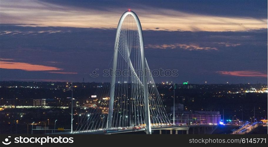 Margaret Hunt Hill Bridge at dusk, Victory Park, Dallas, Texas, USA