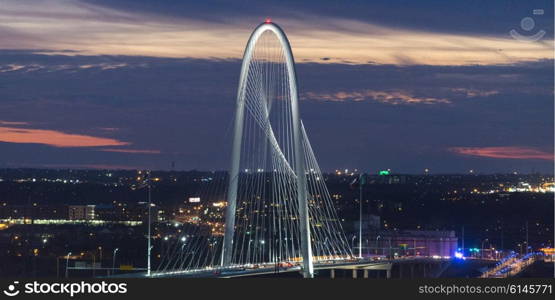 Margaret Hunt Hill Bridge at dusk, Victory Park, Dallas, Texas, USA
